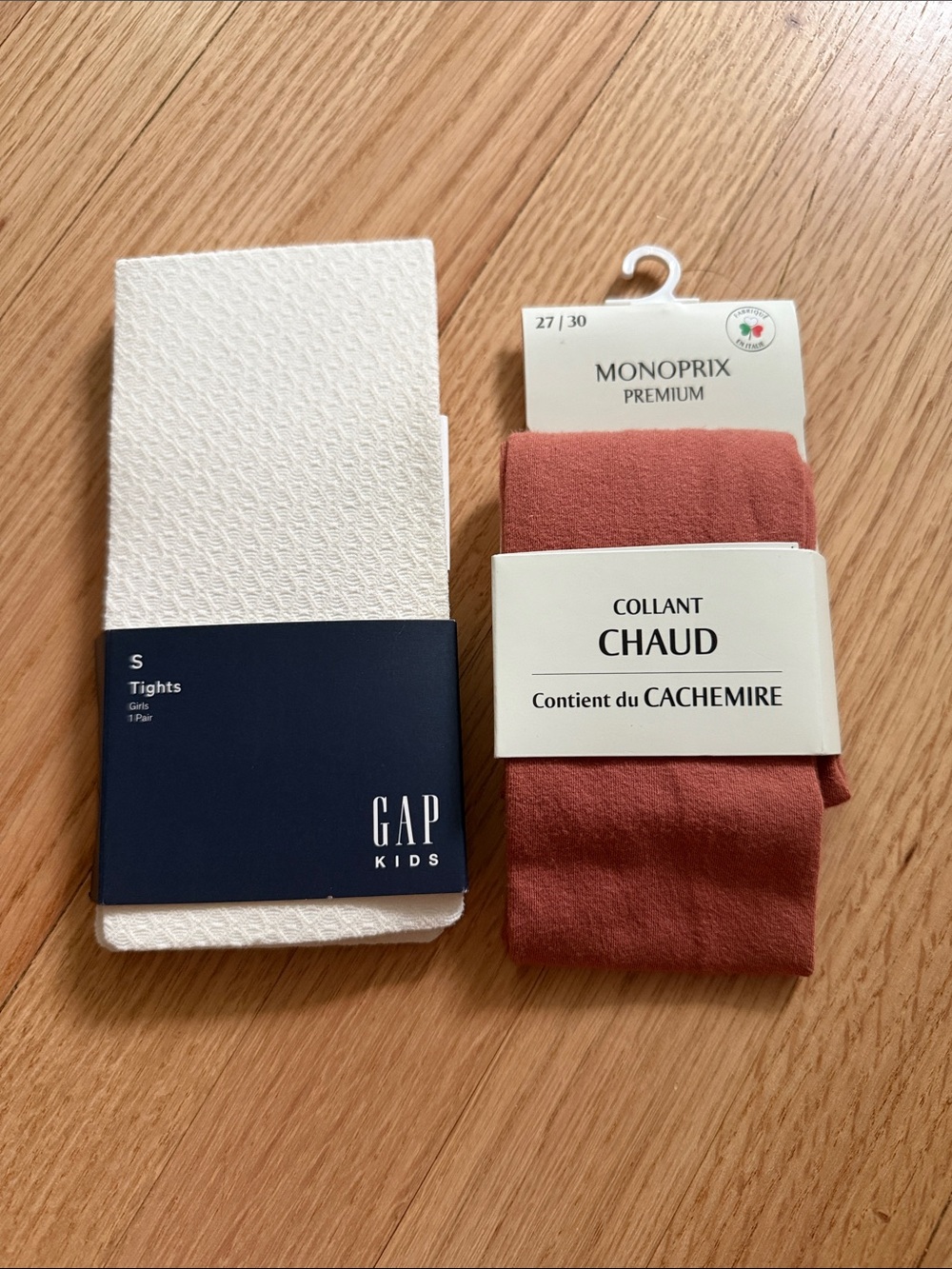 GAP Kids & Monoprix Premium White Textured Tights and Rust tights 5-7 years